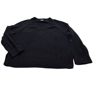 J.CREW V-Neck Sweater WMS‎ XL NAVY Cotton Oversized Side Slit Raglan Knit